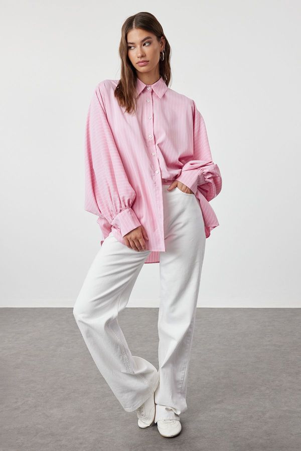 Trendyol Trendyol Pink Regular Striped Low Sleeve Woven Shirt