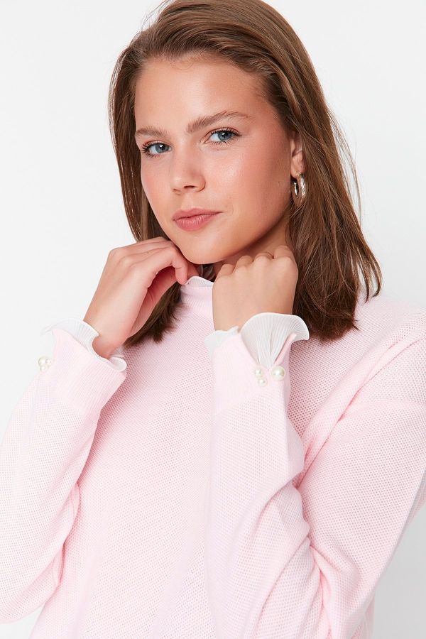 Trendyol Trendyol Pink Sleeve Pearl Detailed Knitwear Sweater