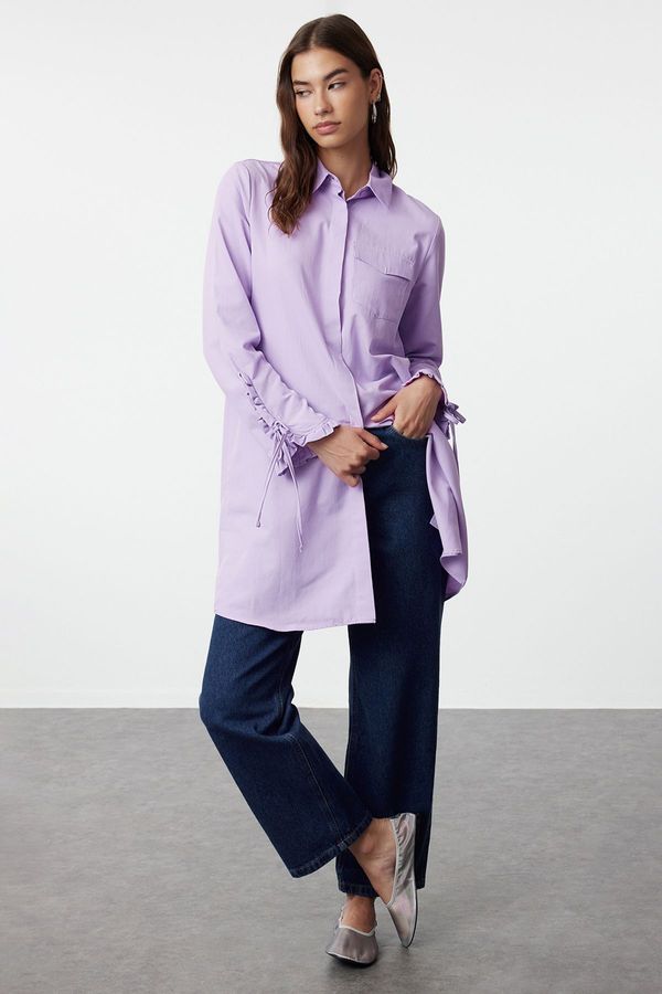 Trendyol Trendyol Pink Sleeve Ruffle Detailed Regular Woven Shirt