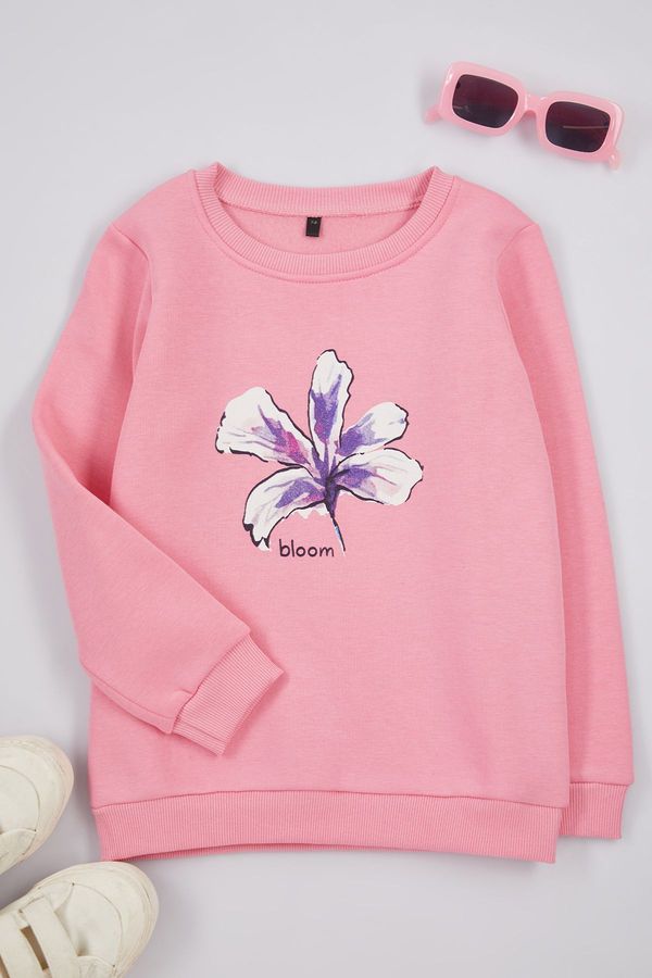 Trendyol Trendyol Pink Slogan Cotton Knitted Sweatshirt