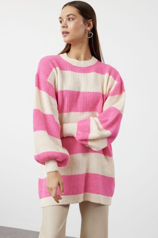 Trendyol Trendyol Pink Soft Textured Thessaloniki Knitwear Striped Sweater