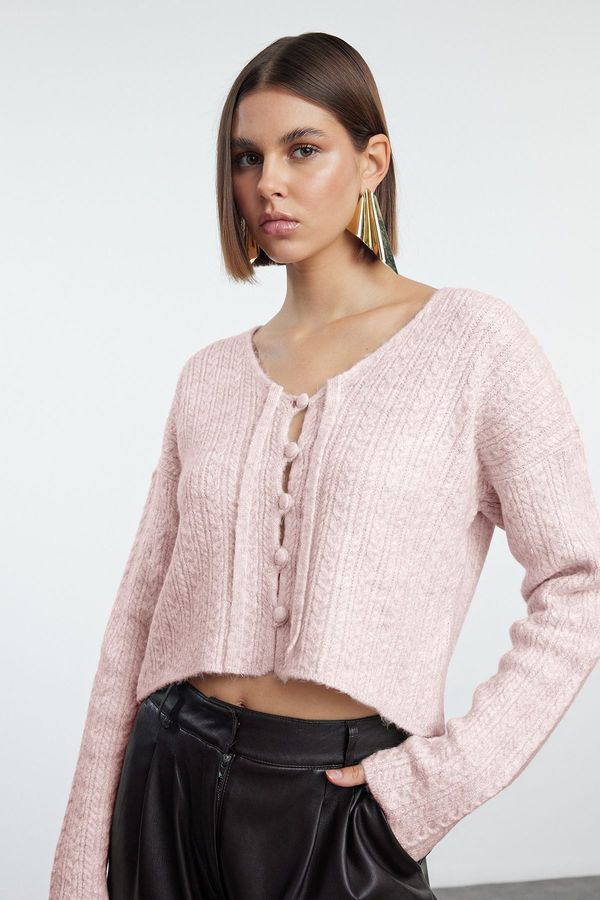 Trendyol Trendyol Pink Soft Textured Tie Detailed Knitwear Cardigan