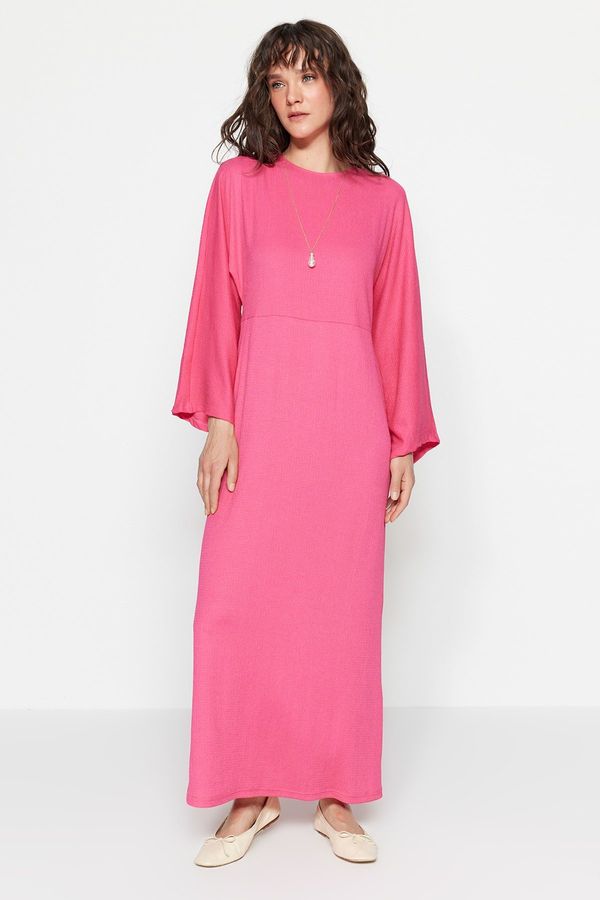 Trendyol Trendyol Pink Spanish Sleeve Crepe/Textured Knit Dress