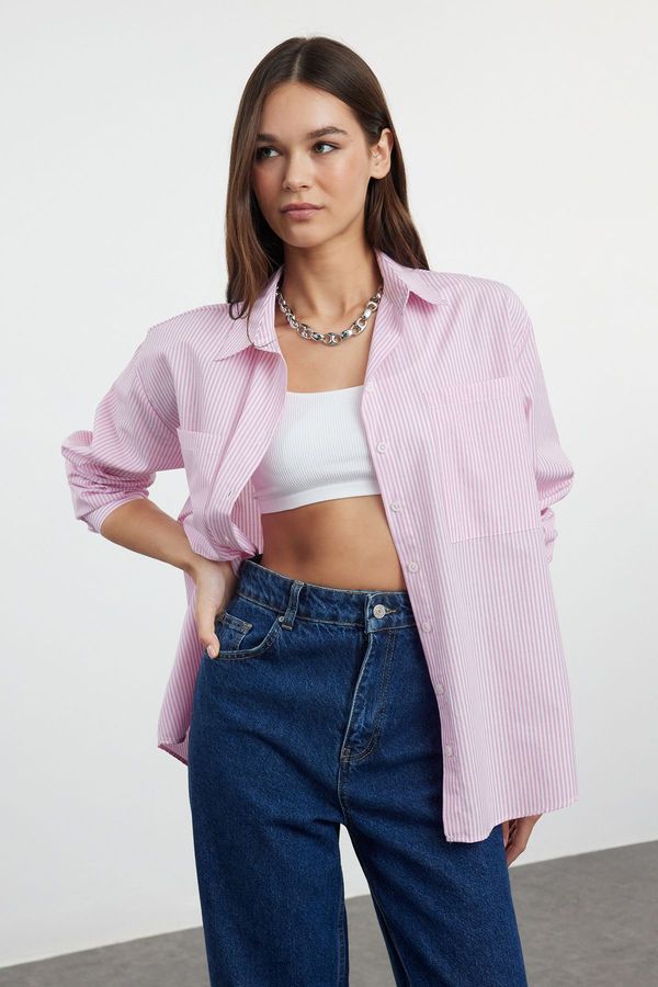 Trendyol Trendyol Pink Striped Oversize Woven Shirt