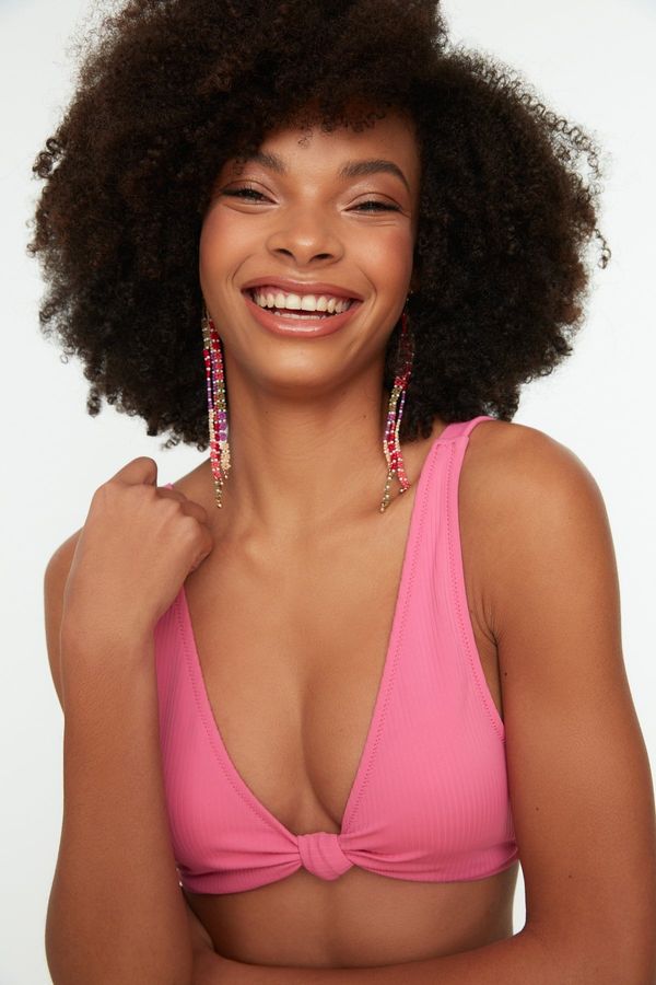 Trendyol Trendyol Pink Textured Knot Detail Bikini Top