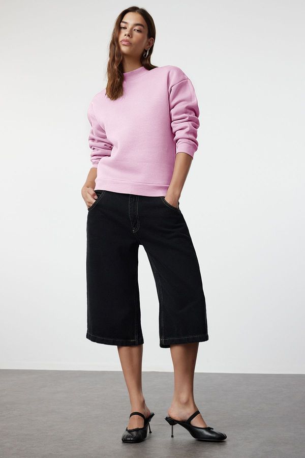 Trendyol Trendyol Pink Thick Polar Fleece Stand Collar Relaxed/Comfortable Pattern Knitted Sweatshirt