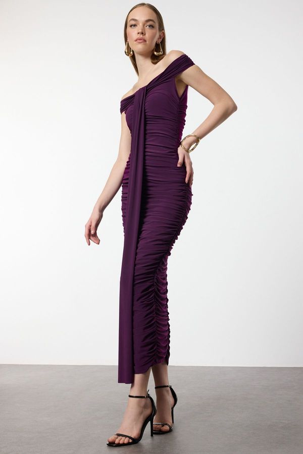 Trendyol Trendyol Plum Body-Smooth Draped Woven Dress