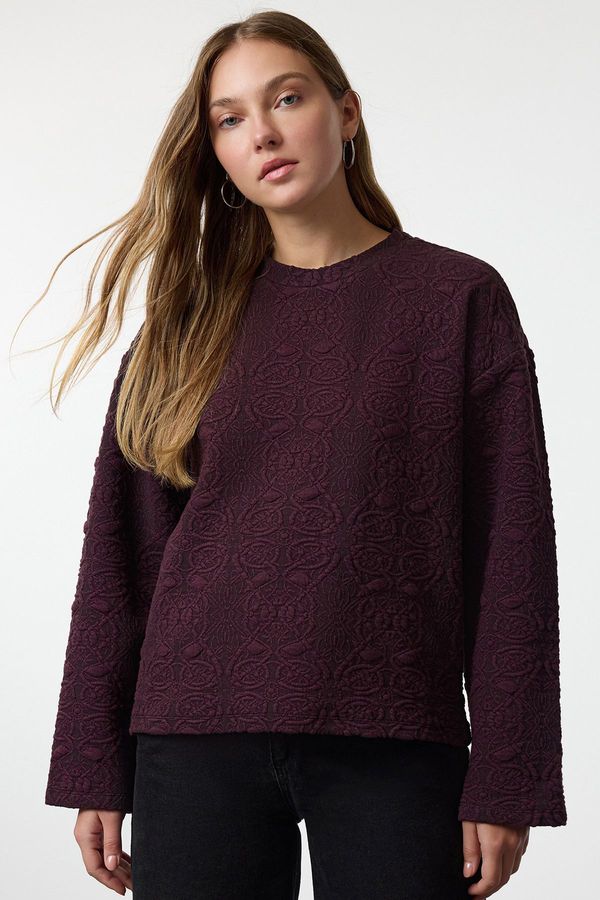 Trendyol Trendyol Plum Jacquard Regular/Normal Pattern Knitted Sweatshirt