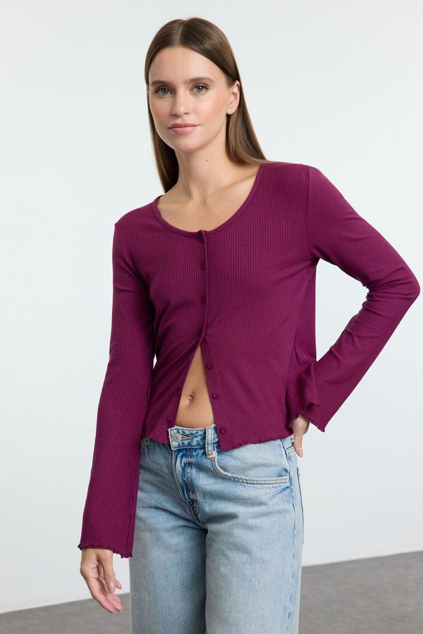 Trendyol Trendyol Plum More Sustainable Body-Smooth Buttoned Long Sleeve Ribbed Flexible Knit Blouse