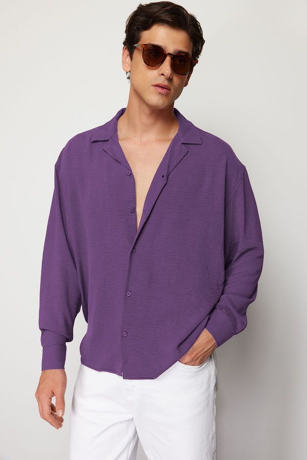 Trendyol Trendyol Plum Oversize Fit Open Collar Summer Linen Look Shirt