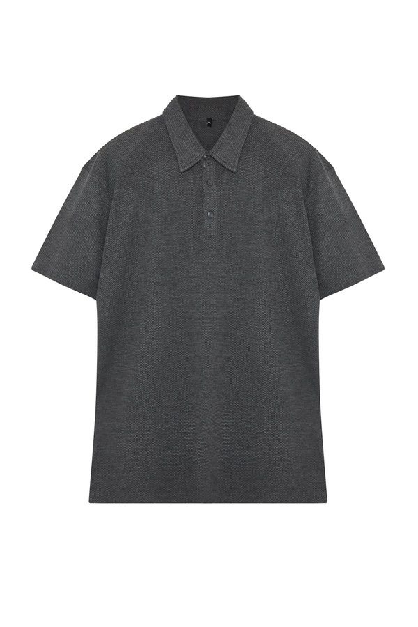 Trendyol Trendyol Plus Size Anthracite Regular/Normal Cut Textured Polo Collar T-shirt