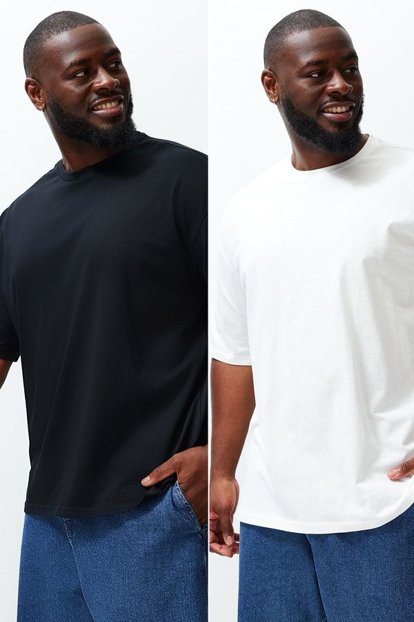 Trendyol Trendyol Plus Size Black-Ecru Oversize 2-Pack Basic 100% Cotton Comfortable T-Shirt