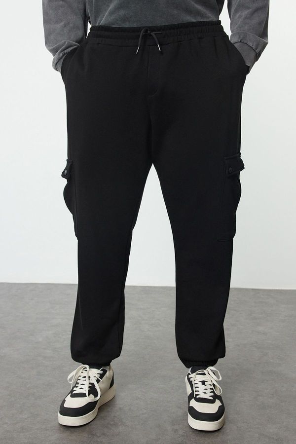 Trendyol Trendyol Plus Size Black Oversize/Wide Cut Cargo Pocket Thick Elastic Leg Sweatpants