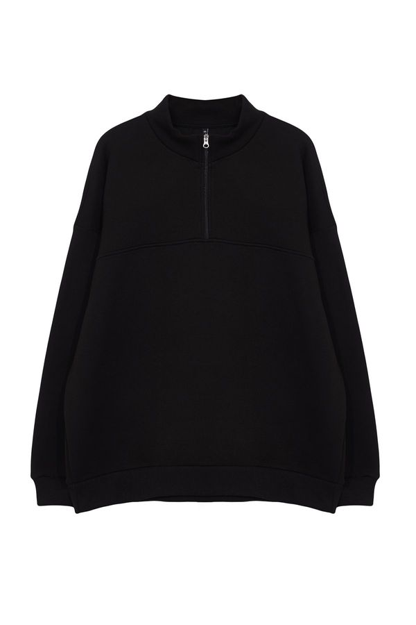 Trendyol Trendyol Plus Size Black Oversize/Wide Cut Zippered Sweatshirt