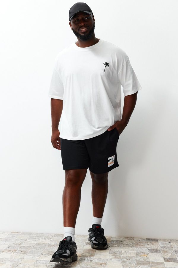 Trendyol Trendyol Plus Size Black Regular/Regular Fit Medium Size City Printed Elastic Waist Shorts