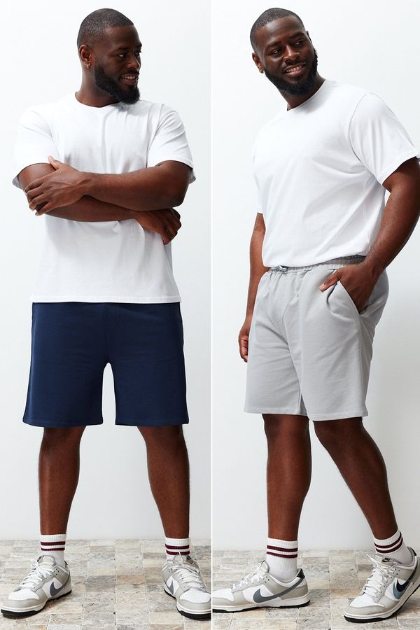 Trendyol Trendyol Plus Size Grey-Navy 2-Pack Regular/Regular Fit 100% Cotton Shorts