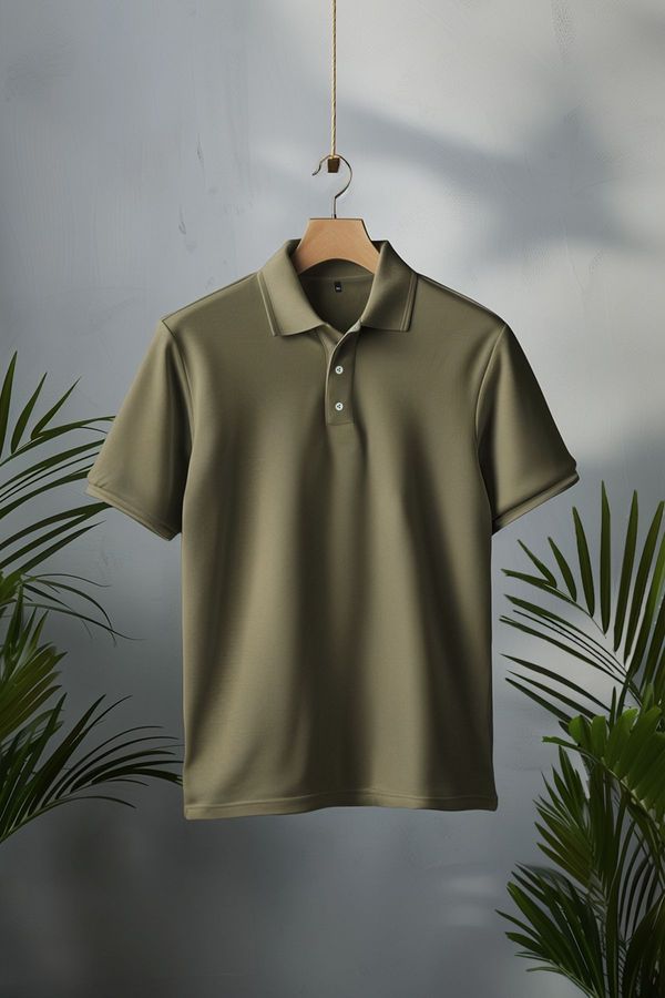 Trendyol Trendyol Plus Size Khaki Regular Cut Basic 100% Cotton Polo Neck T-shirt