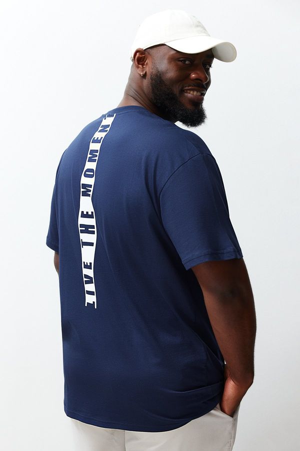 Trendyol Trendyol Plus Size Navy Blue Oversize/Wide Cut Back Printed 100% Cotton T-Shirt