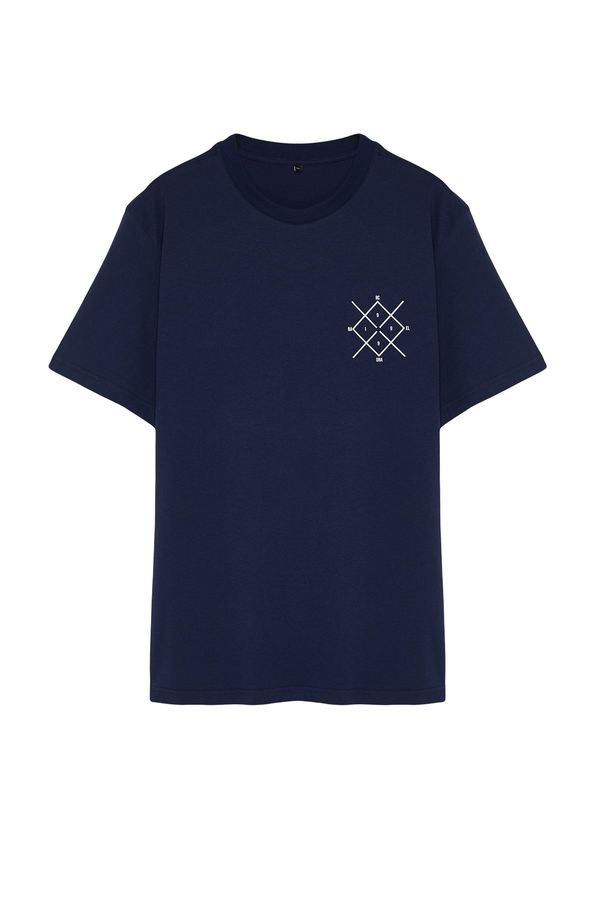 Trendyol Trendyol Plus Size Navy Regular/Regular Fit Comfort Printed 100% Cotton T-Shirt