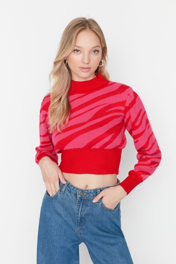 Trendyol Trendyol Pomegranate Blossom Beard String Animal Patterned Crop Knitwear Sweater