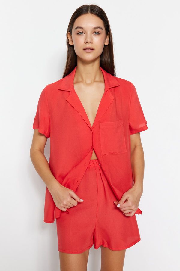 Trendyol Trendyol Pomegranate Blossom Viscose Shirt-Short Woven Pajamas Set