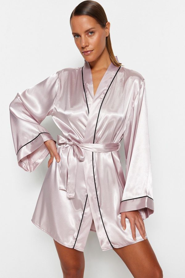Trendyol Trendyol Powder Belted Piping Detailed Wide Sleeve Satin Woven Dressing Gown