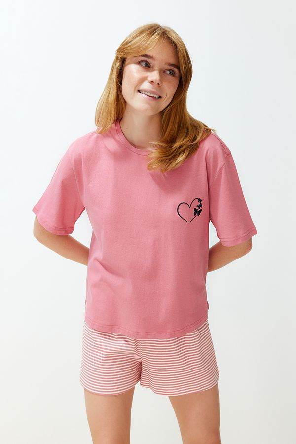 Trendyol Trendyol Powder Cotton Heart Knitted Pajamas Set