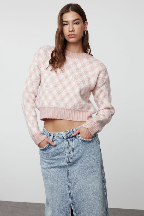 Trendyol Trendyol Powder Crop Soft Textured Patterned Knitwear Sweater