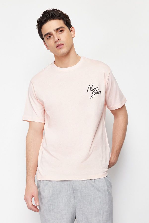 Trendyol Trendyol Powder Relaxed Short Sleeve Text Printed 100% Cotton T-Shirt