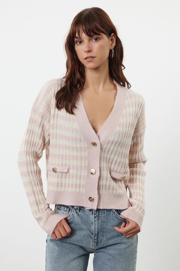 Trendyol Trendyol Powder Soft Textured Striped Knitwear Cardigan