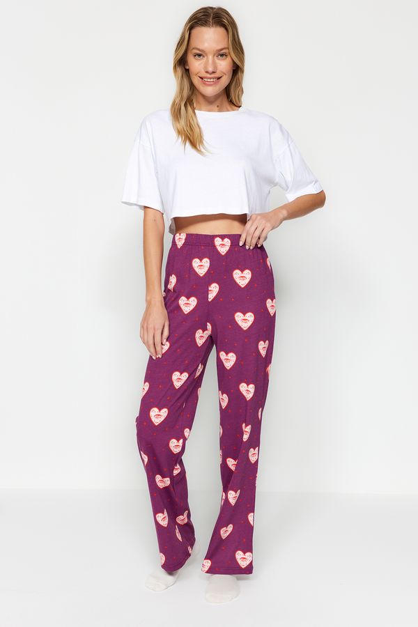 Trendyol Trendyol Purple 100% Cotton Heart Pattern Pleteno dno pidžame