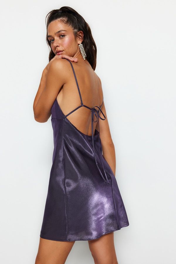 Trendyol Trendyol Purple A-Cut Ribbed Woven Short Elegant Evening Dress