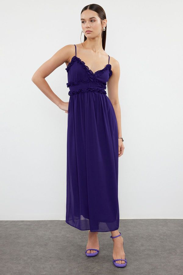Trendyol Trendyol Purple A-Cut Ruffle Detailed Lined Chiffon Maxi Woven Dress