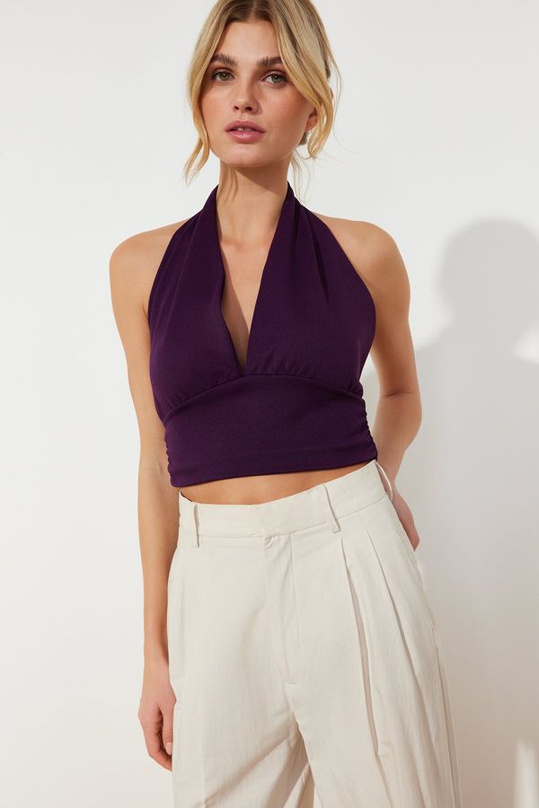 Trendyol Trendyol Purple Barbell Neck Fitted Crop Knitted Blouse