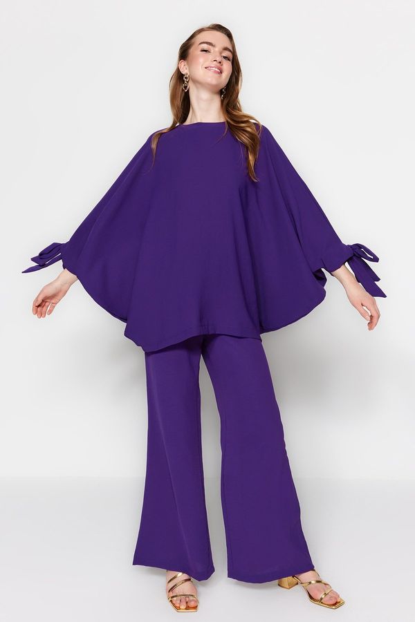 Trendyol Trendyol Purple Bat Sleeve Woven Aerobin Tunic-Pants Set