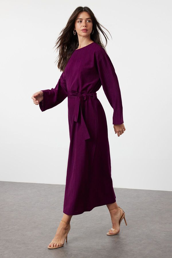 Trendyol Trendyol Purple Belted Woven Crinkle Dress