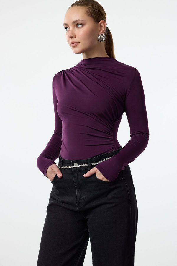 Trendyol Trendyol Purple Body-fitting Collar Detailed Knitted Bodysuit