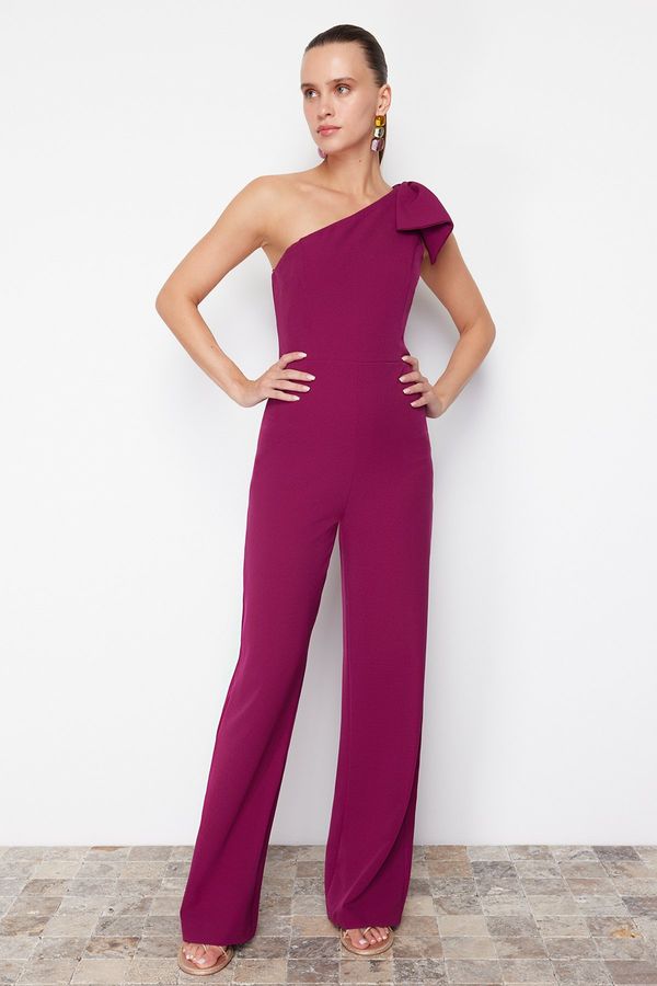 Trendyol Trendyol Purple Bow Detailed Single Sleeve Woven Jumpsuit