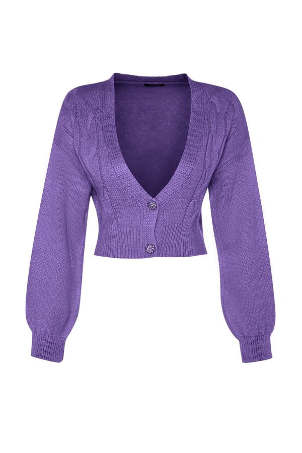 Trendyol Trendyol Purple Crop Soft Textured Knitwear Cardigan