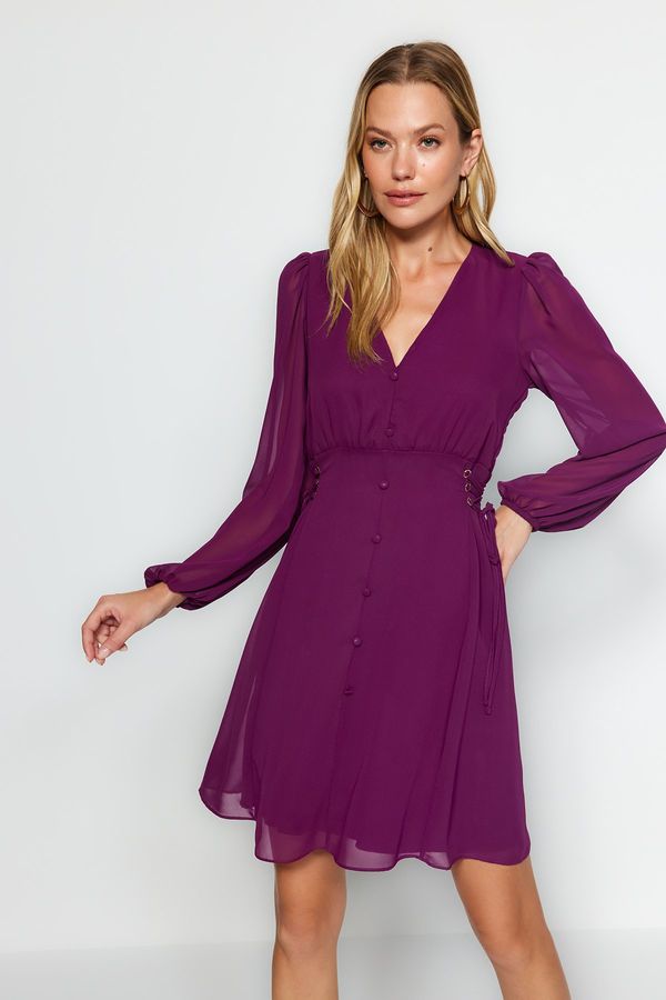 Trendyol Trendyol Purple Eyelet Detailed Buttoned Lined Chiffon Woven Dress