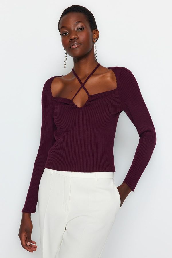 Trendyol Trendyol Purple Fitted Window/Cut Out Knitwear Sweater