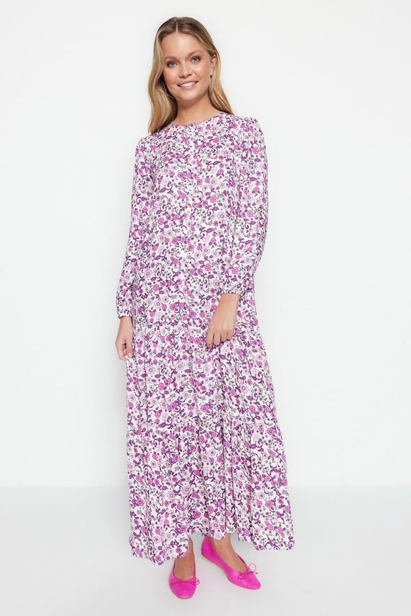 Trendyol Trendyol Purple Floral Patterned 100% Viscose Woven Dress