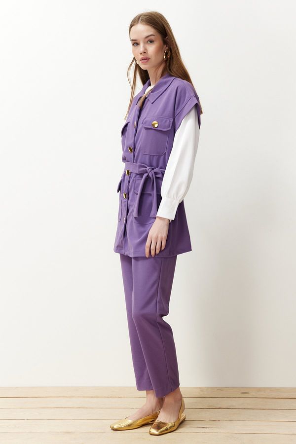 Trendyol Trendyol Purple Gold Buttoned Vest-Pants Knitted Suit