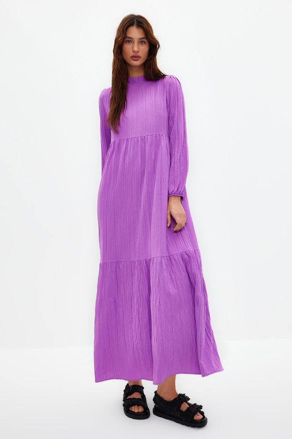 Trendyol Trendyol Purple High Collar Crinkle Wide Fit Woven Dress