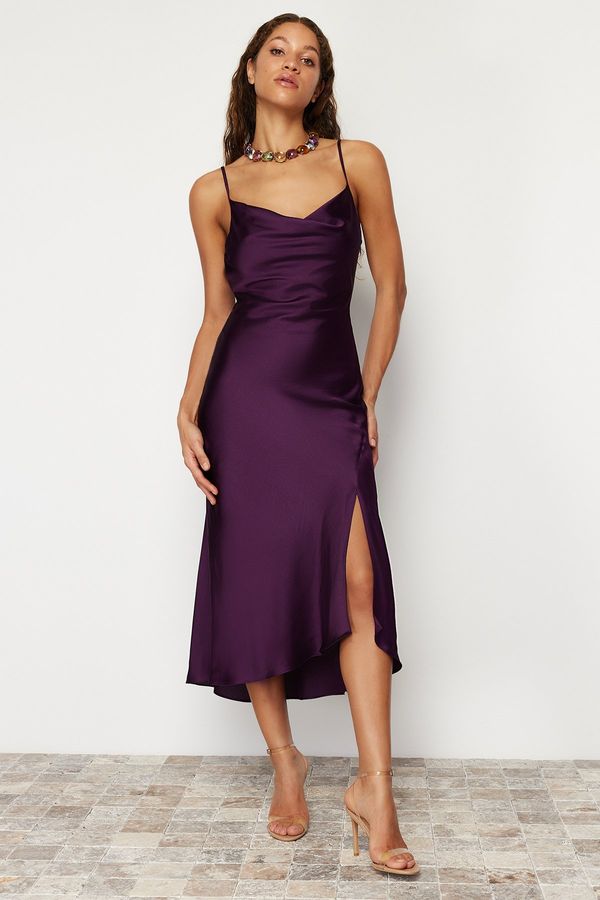 Trendyol Trendyol Purple Lined Woven Satin Evening Dress