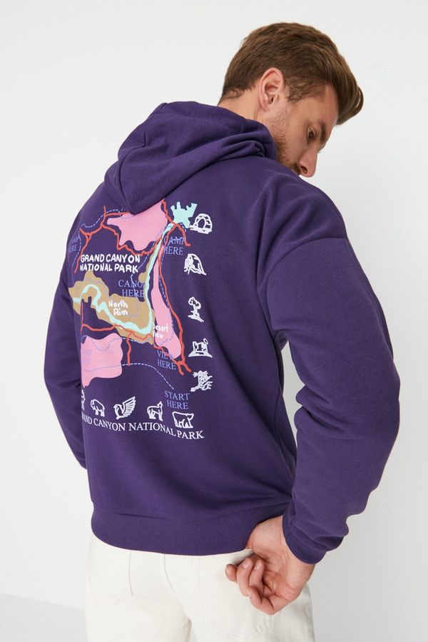 Trendyol Trendyol Purple Men's Oversize/Wide Cut Fit Hooded Sweatshirt