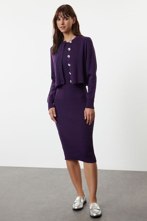 Trendyol Trendyol Purple Midi Knitwear Basic Cardigan Dress