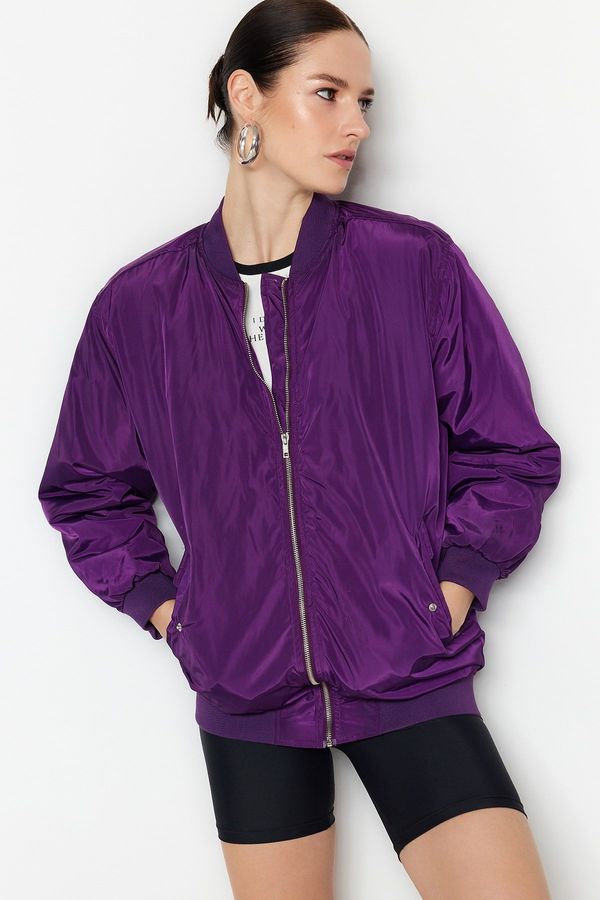 Trendyol Trendyol Purple Oversize Gathered Sleeve Bomber Coat