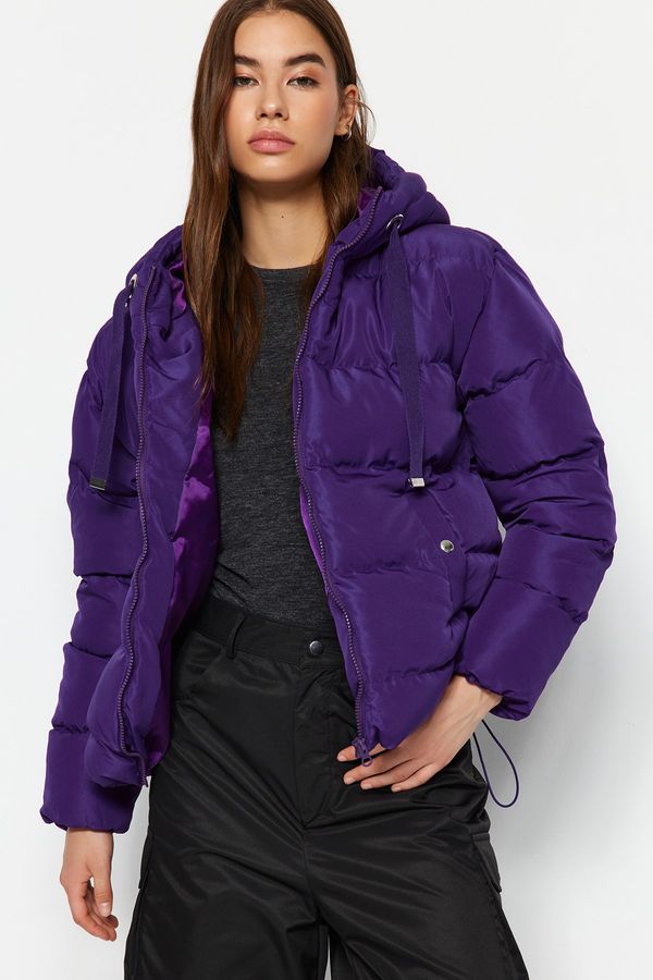 Trendyol Trendyol Purple Oversize Hooded Water Repellent Puffer Coat