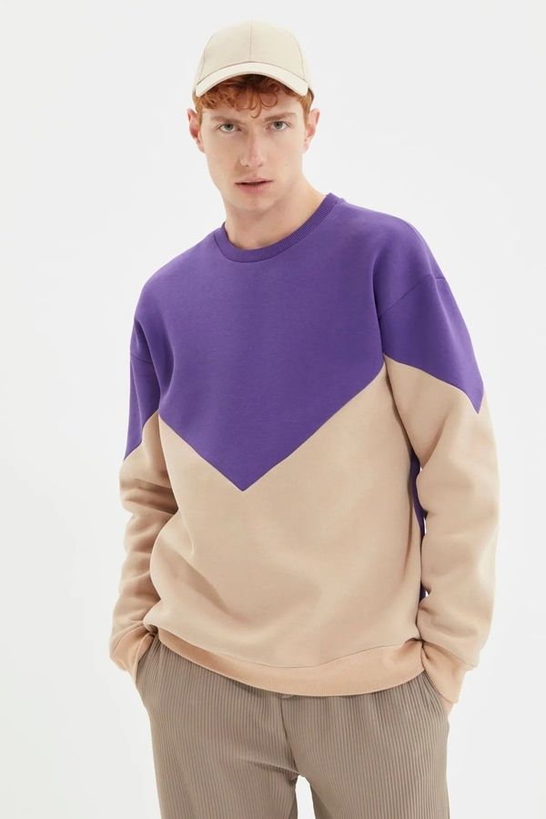 Trendyol Trendyol Purple Paneled Regular Cut Sweatshirt with Fleece Inside